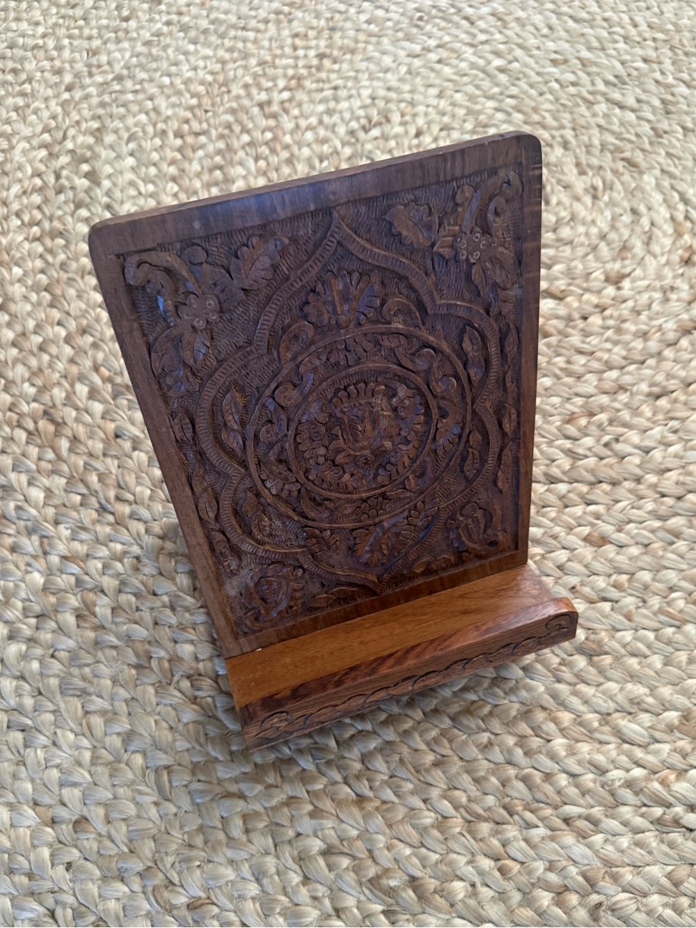 Hand Carved Wood Folding Cookbook Stand Book Holder Boho Decor